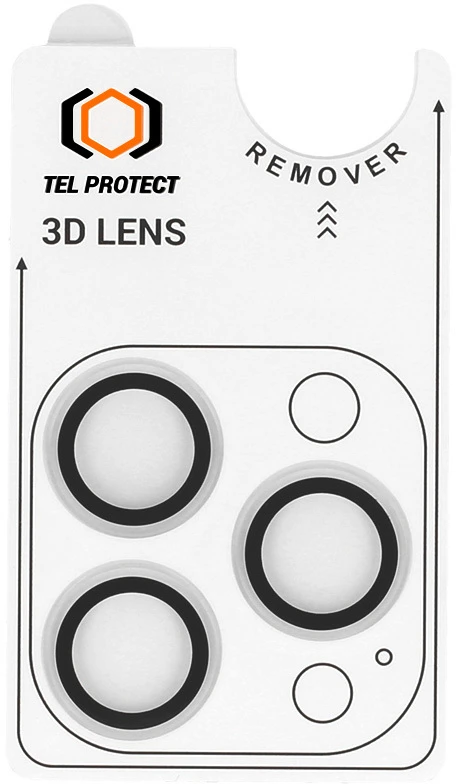 Tel Protect 3D Lens grūdintas stiklas fotoaparatui, skirtas Iphone 18 Pro/18 Pro Max, skaidrus (3 vnt. objektyvui)