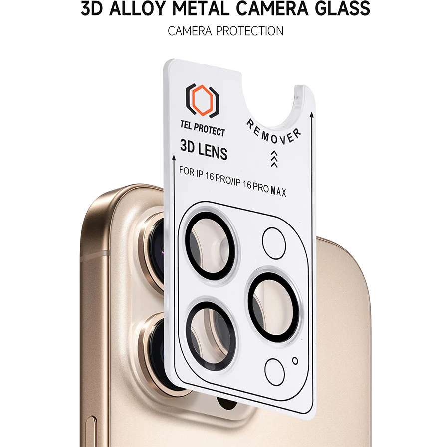 Tel Protect 3D Lens grūdintas stiklas fotoaparatui, skirtas Iphone 18 Pro/18 Pro Max, juodas (3 vnt. objektyvų)