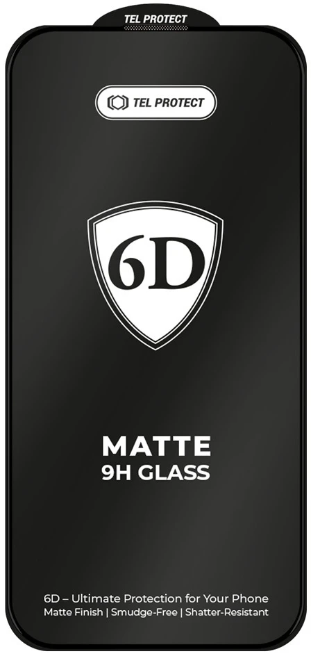 Tel Protect Full Glue 6D matinis grūdintas stiklas, skirtas Iphone 18 Pro Max, juodas