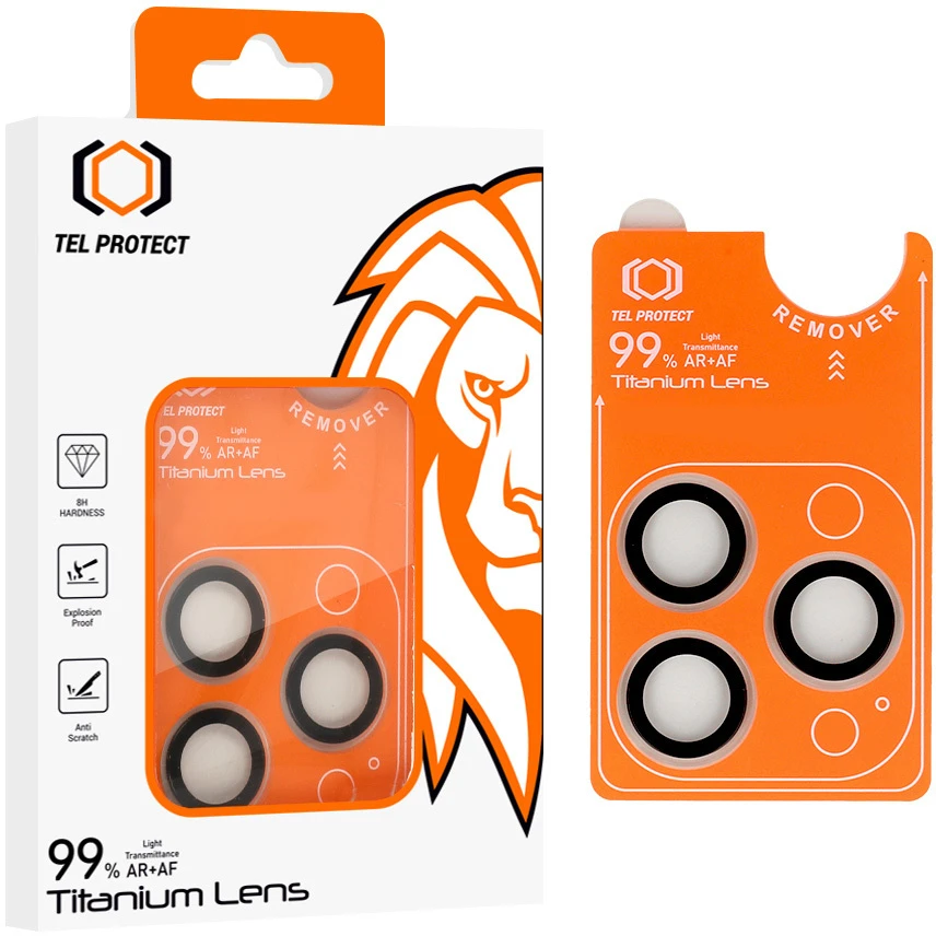 Grūdintas stiklas Tel Protect Titanium Lens 99% AR kamerai, skirtas Iphone 18 Pro/18 Pro Max, skaidrus (objektyvas 3 vnt.)