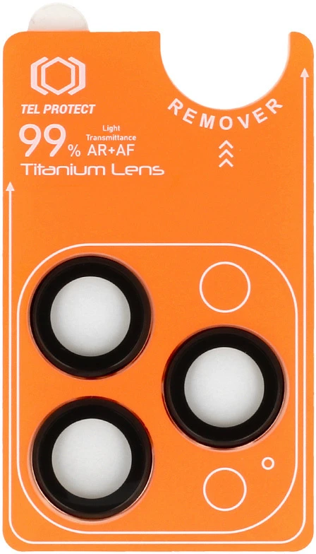 Tel Protect Titanium Lens 99% AR grūdintas stiklas kamerai, skirtas Iphone 18 Pro/18 Pro Max, juodas (3 vnt. lęšių)
