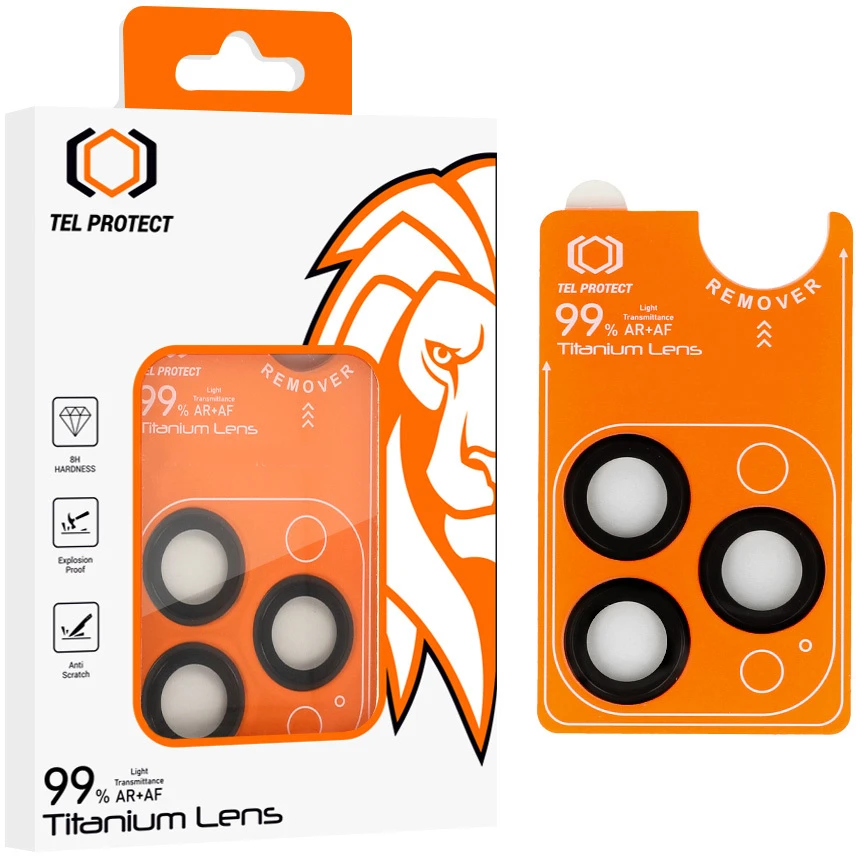 Tel Protect Titanium Lens 99% AR grūdintas stiklas kamerai, skirtas Iphone 18 Pro/18 Pro Max, juodas (3 vnt. lęšių)