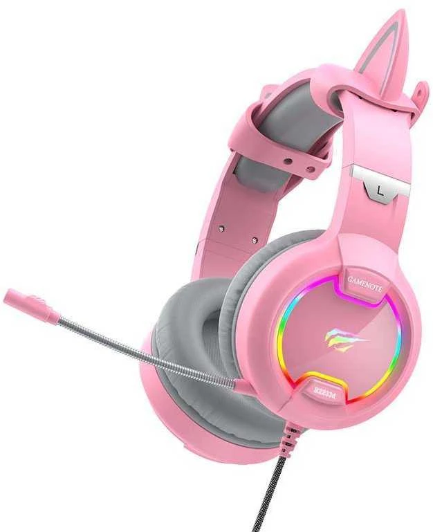 Žaidimų ausinės Havit GAMENOTE H2233d RGB rožinės spalvos