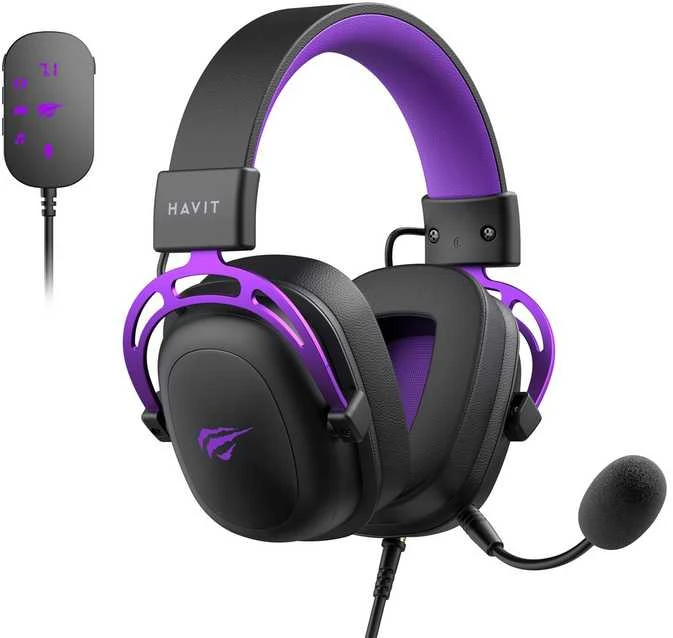 Havit H2002C+U - žaidimams ausinės (juodas ir violetinė)