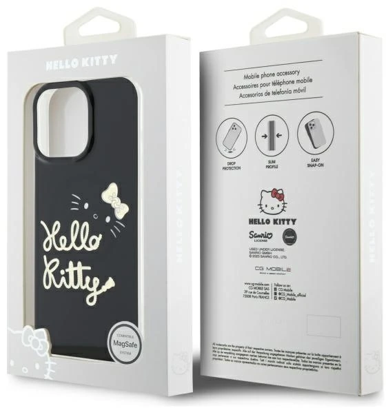 Hello Kitty HKHMP16XHGDIK Apple iPhone 16 Pro Max 6.9″ juodos spalvos kietas dėklas IML Golden Diva MagSafe