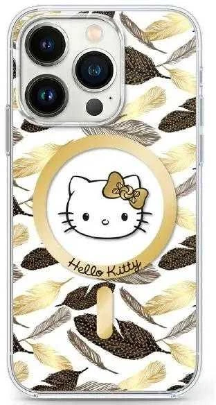 Hello Kitty HKHMP16XHGLEH Apple iPhone 16 Pro Max 6.9″ baltos spalvos kietas dėklas IML Golden Leaves MagSafe