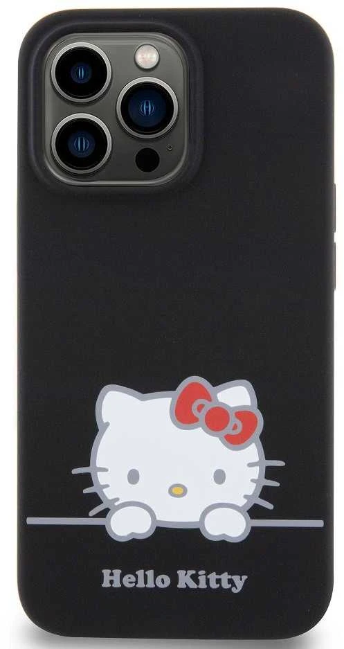 Hello Kitty Liquid Silicone Daydreaming Logo dėklas telefonui Apple iPhone 13 Pro juodos spalvos