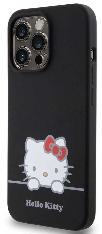 Hello Kitty Liquid Silicone Daydreaming Logo dėklas telefonui Apple iPhone 13 Pro juodos spalvos