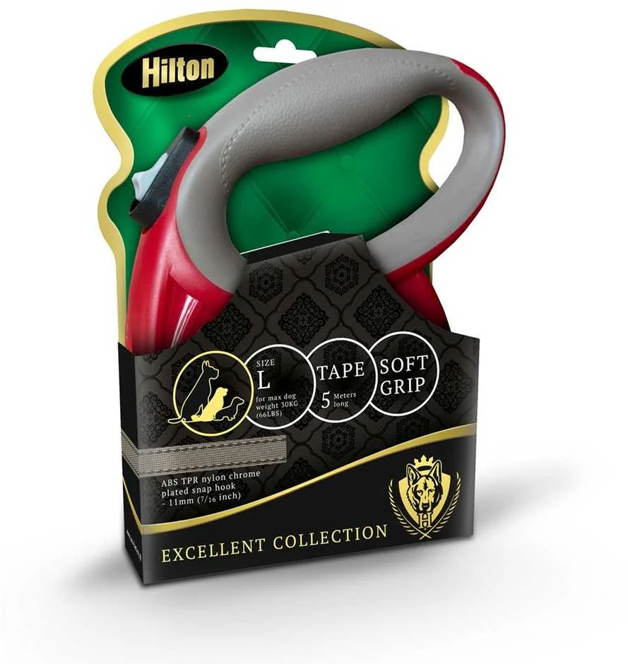 HILTON Smart dog L (30kg) - retractable pavadėlis - burgundy-pilkas - 5 m