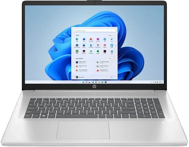 Hewlett Packard (HP) HP Nešiojamas kompiuteris 17-cp2007ny - Ryzen-5 7520U, 17.3" FHD AG IPS 250nits, 8GB, 512GB SSD, US klaviatūra su pašvietimu, Natural Sidabrinis, Win 11 Home, 1 metai