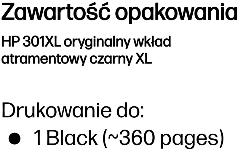 Hewlett Packard (HP) HP 301XL didelės talpos juodo rašalo kasetė, 480 puslapių, skirta HP Deskjet 1000, 1050, 2050, 3000, 3050