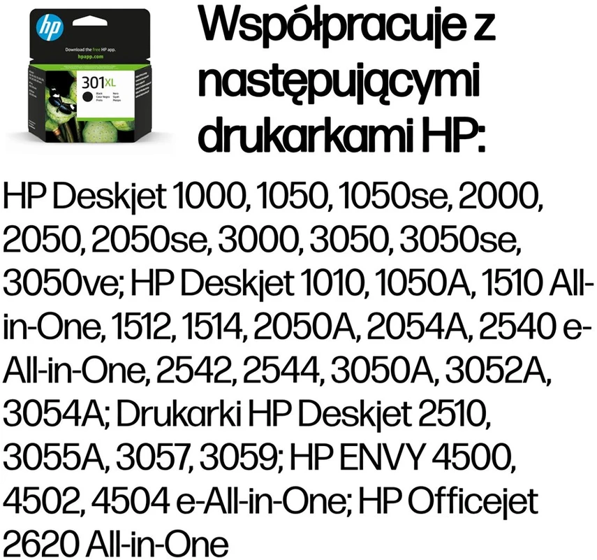 Hewlett Packard (HP) HP 301XL didelės talpos juodo rašalo kasetė, 480 puslapių, skirta HP Deskjet 1000, 1050, 2050, 3000, 3050