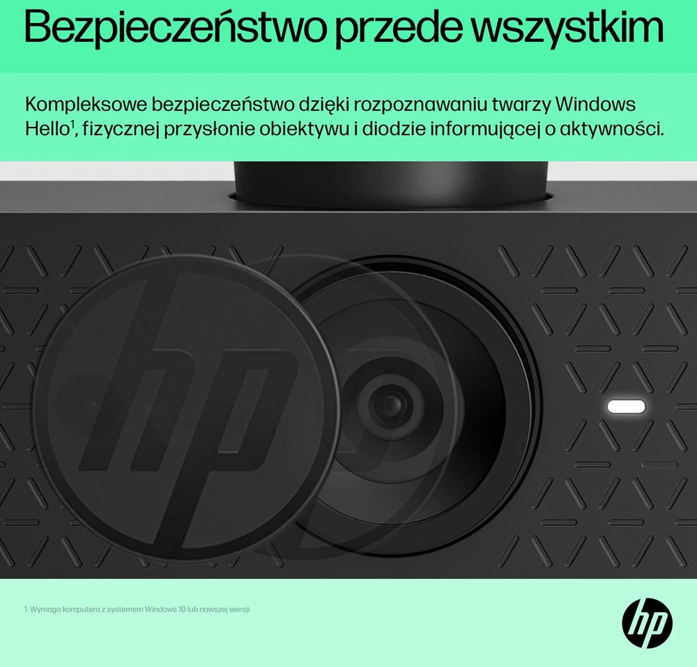 HP 625 USB FHD konferencijų verslo internetinė kamera – pakreipta, pasukama, dvigubą triukšmą mažinantis mikrofonas, HDR, suderinama su „Windows Hello“, pritvirtinama – Juodas