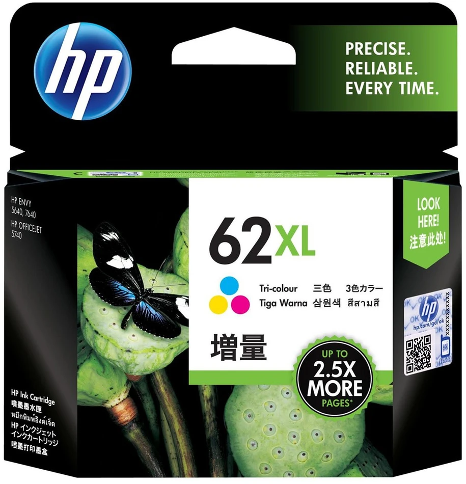 Hewlett Packard (HP) HP 62XL didelio našumo trispalvė rašalo kasetė, 415 puslapių, skirta HP ENVY 5540,5640,7640, Officejet 5740
