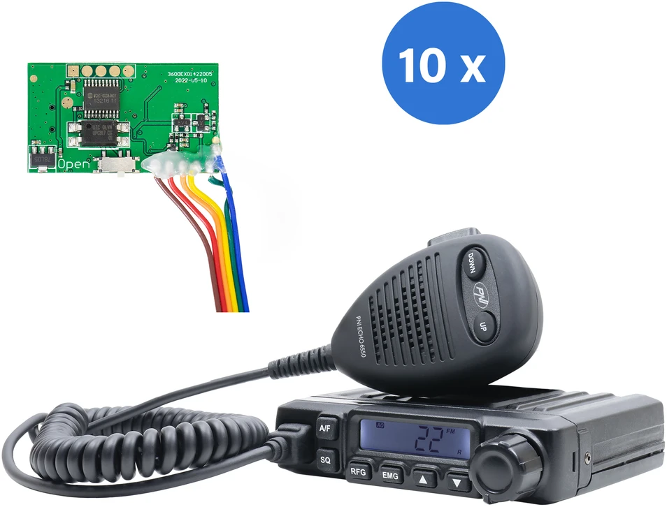 HP 6550 PNI Escort 10 dalių CB radijo stoties komplektas su įdiegtu PNI ECH01, daugiastandartė, 4W, AM-FM, 12V, ASQ, su aido režimu