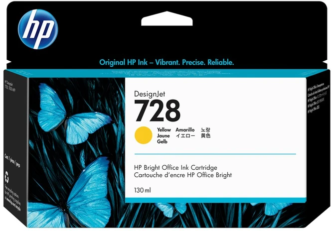 Hewlett Packard (HP) HP 728 130-ml Geltona Ink Cartridge