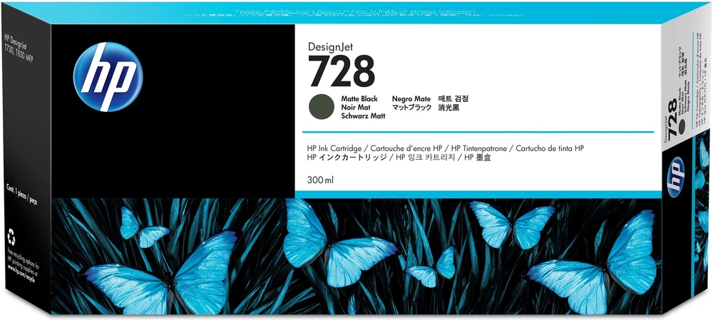 Hewlett Packard (HP) HP 728 Matte Juodas rašalo kasetė, 300 ml, skirta HP DesignJet T730, T830