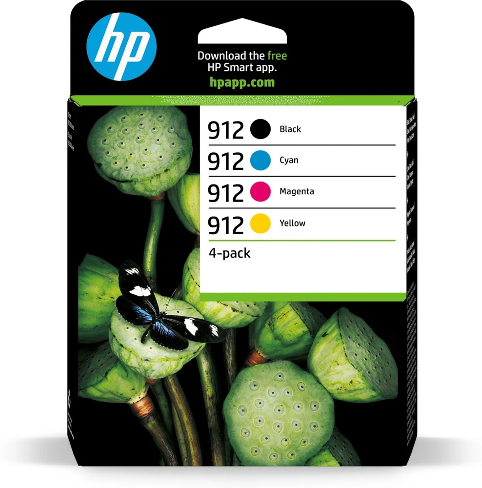Hewlett Packard (HP) Hewlett-Packard kasečių rinkinys 912 (6ZC74AE), juoda, žydra, purpurinė, geltona kasetė