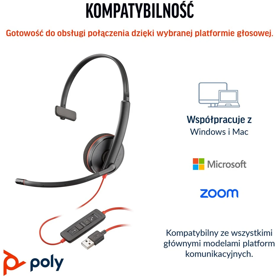 Hewlett Packard (HP) HP Poly Blackwire 3210 Vienpusės USB-C Ausinės +USB-C/A Adapteris