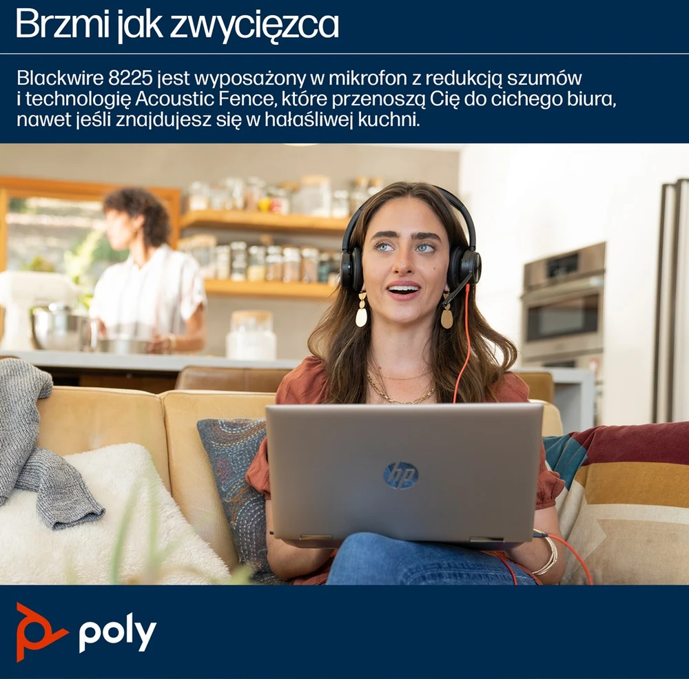 HP Poly „Poly Blackwire 8225 Stereo“ „USB-C“ ausinės + „USB-C/A“ adapteris