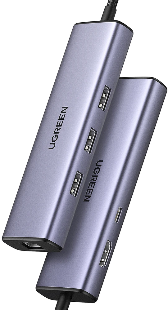 ŠAKOTĖLIS Ugreen CM512 15598 6in1 USB-C – 3x USB-A 3.0 / HDMI / RJ45 / USB-C PD - pilka