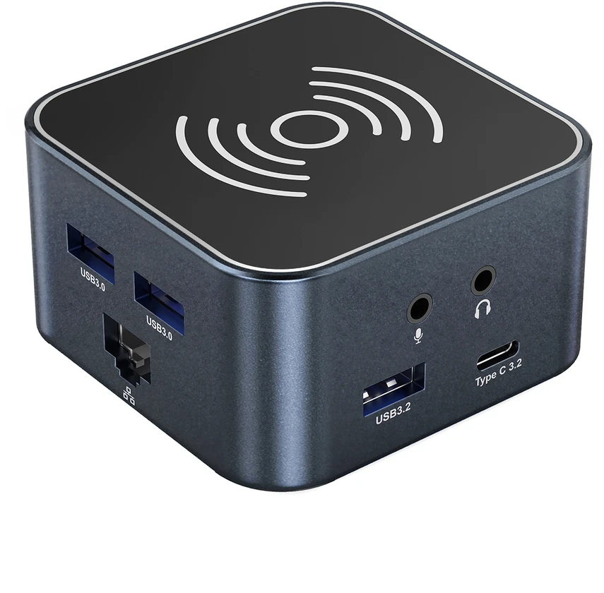 Hub USB-C 12 in 1 Wozinsky WHBC09Y8S multifunctional, with wireless charging function, aluminum, with 15 cm cable – pilkos spalvos