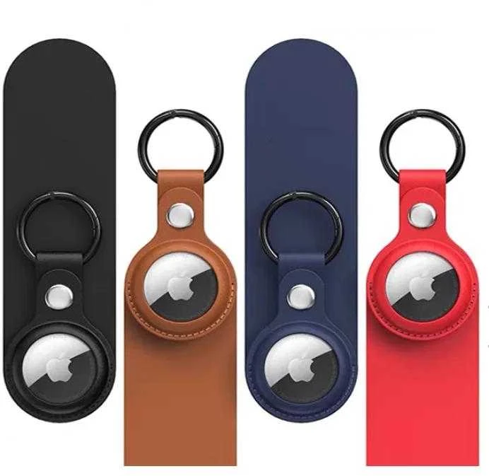Hurtel Apple AirTag PU Leather dėklas – juodos spalvos, Brown, Raudona, mėlynos spalvos – 4 vnt