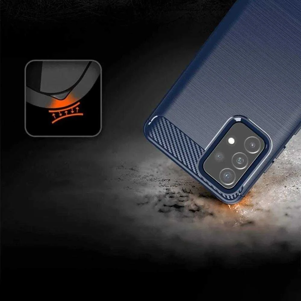 Hurtel Carbon dėklas skirtas Samsung Galaxy A72 4G, mėlynas