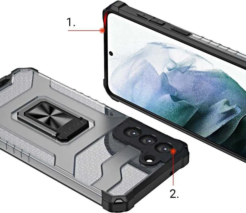 Hurtel Crystal Ring dėklas + magnetinis laikiklis Samsung Galaxy S22 + (S22 Plus), juodas
