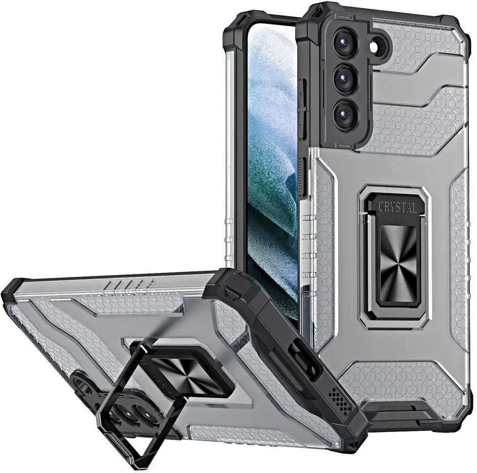 Hurtel Crystal Ring dėklas + magnetinis laikiklis Samsung Galaxy S22 + (S22 Plus), juodas