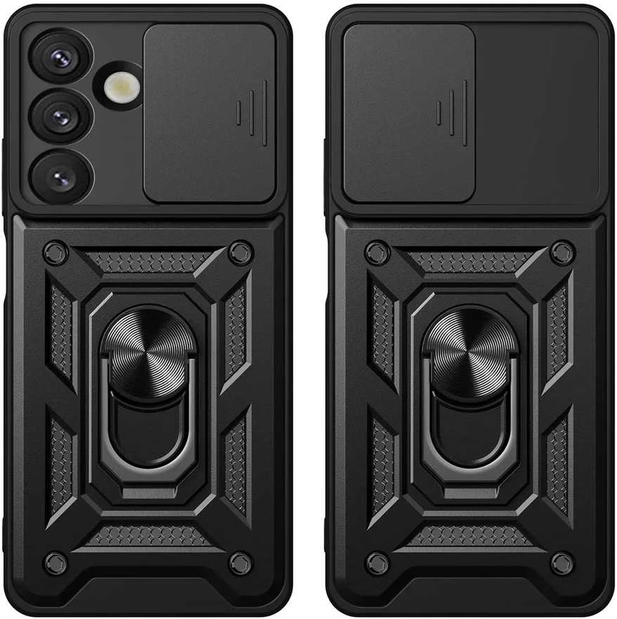 Hybrid Armor Camshield dėklas su Stand and Camera dėklas skirtas Realme GT 7 Pro 5G – juodos spalvos