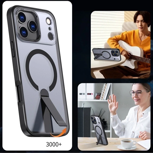 „Hurtel Hybrid Armor X“ dėklas, skirtas „Samsung Galaxy S26“ su stovu, suderinamas su „MagSafe“ – juodos spalvos