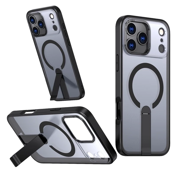„Hurtel Hybrid Armor X“ dėklas, skirtas „Samsung Galaxy S26“ su stovu, suderinamas su „MagSafe“ – juodos spalvos