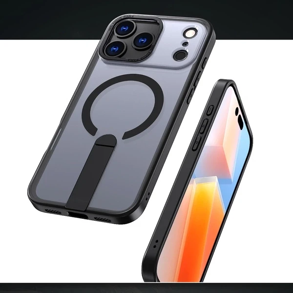 „Hurtel Hybrid Armor X“ dėklas, skirtas „Samsung Galaxy S26“ su stovu, suderinamas su „MagSafe“ – juodos spalvos