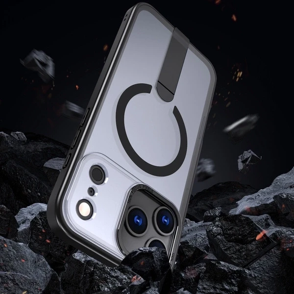 „Hurtel Hybrid Armor X“ dėklas, skirtas „Samsung Galaxy S26“ su stovu, suderinamas su „MagSafe“ – juodos spalvos