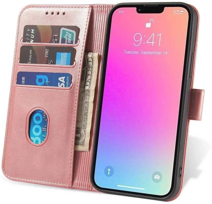 Hurtel Magnet Samsung Galaxy S23 Plus atverčiamas su stoveliu dėklas telefonui rožinės spalvos