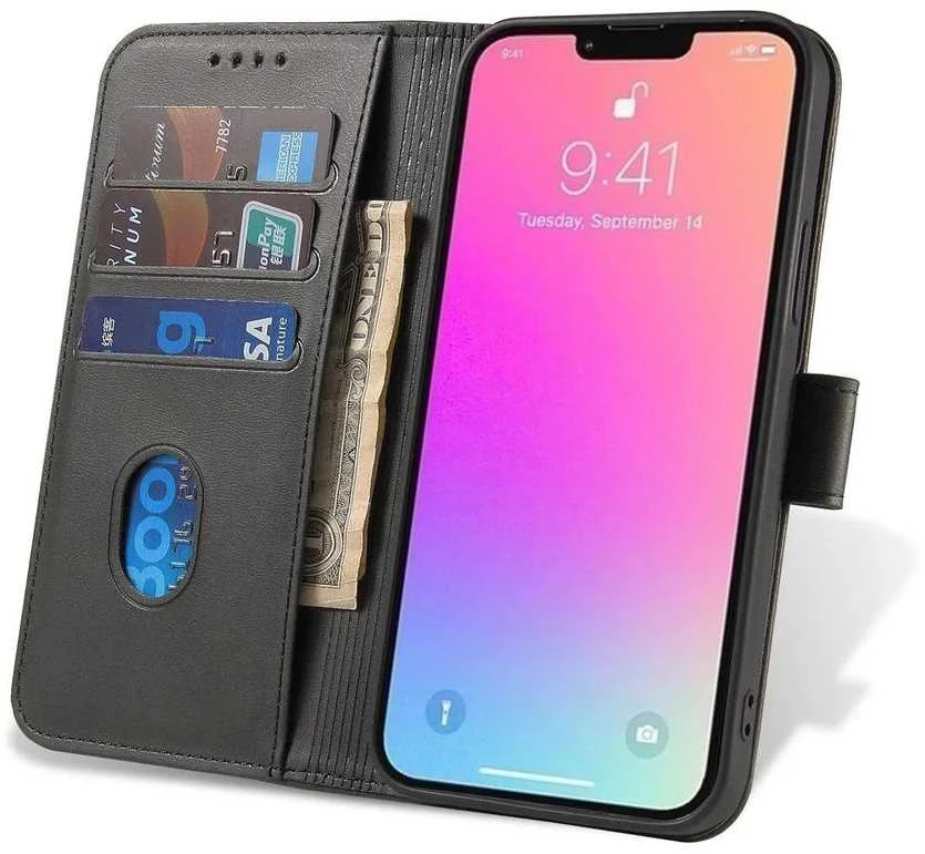 Hurtel Magnet TCL 20 Pro 5G atverčiamas su stoveliu dėklas telefonui juodos spalvos