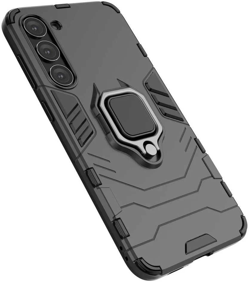 Hurtel Ring Armor case Samsung Galaxy S23+ armored cover magnetic holder ring dėklas telefonui juodos spalvos