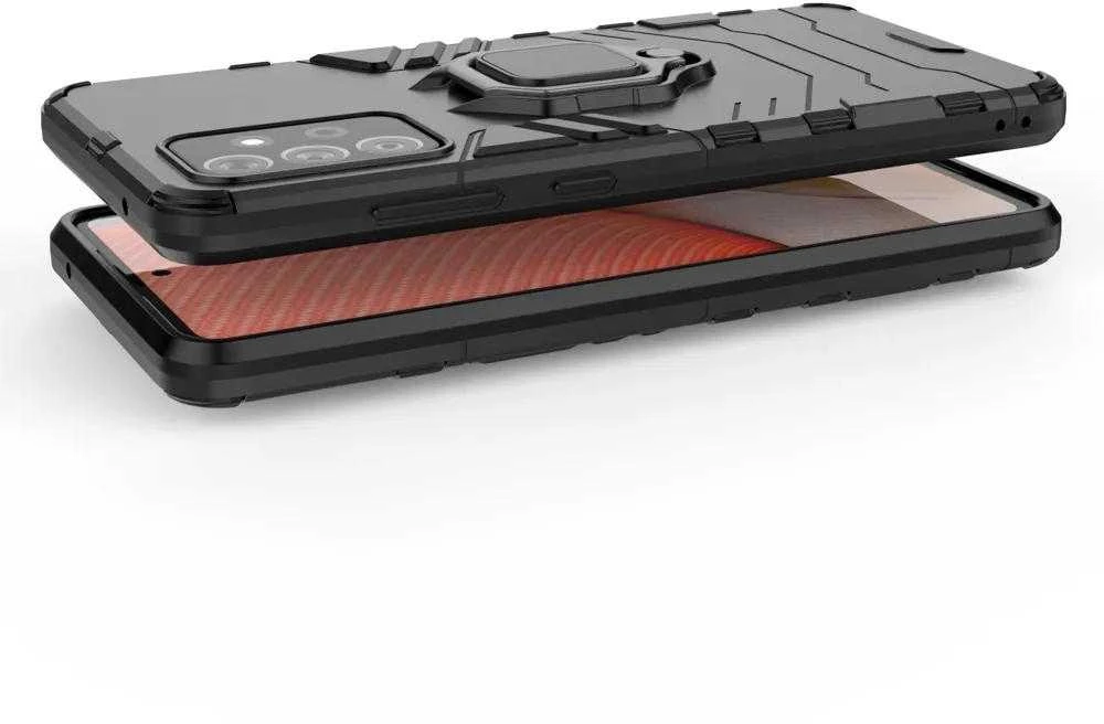 Dėklas Hurtel Ring Armor Kickstand Tough Rugged Samsung Galaxy A72 4G juodos spalvos