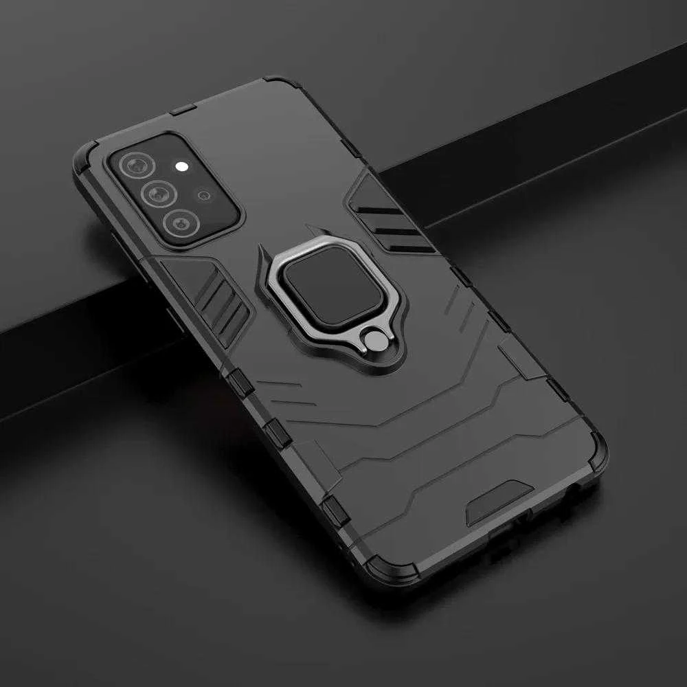 Dėklas Hurtel Ring Armor Kickstand Tough Rugged Samsung Galaxy A72 4G juodos spalvos