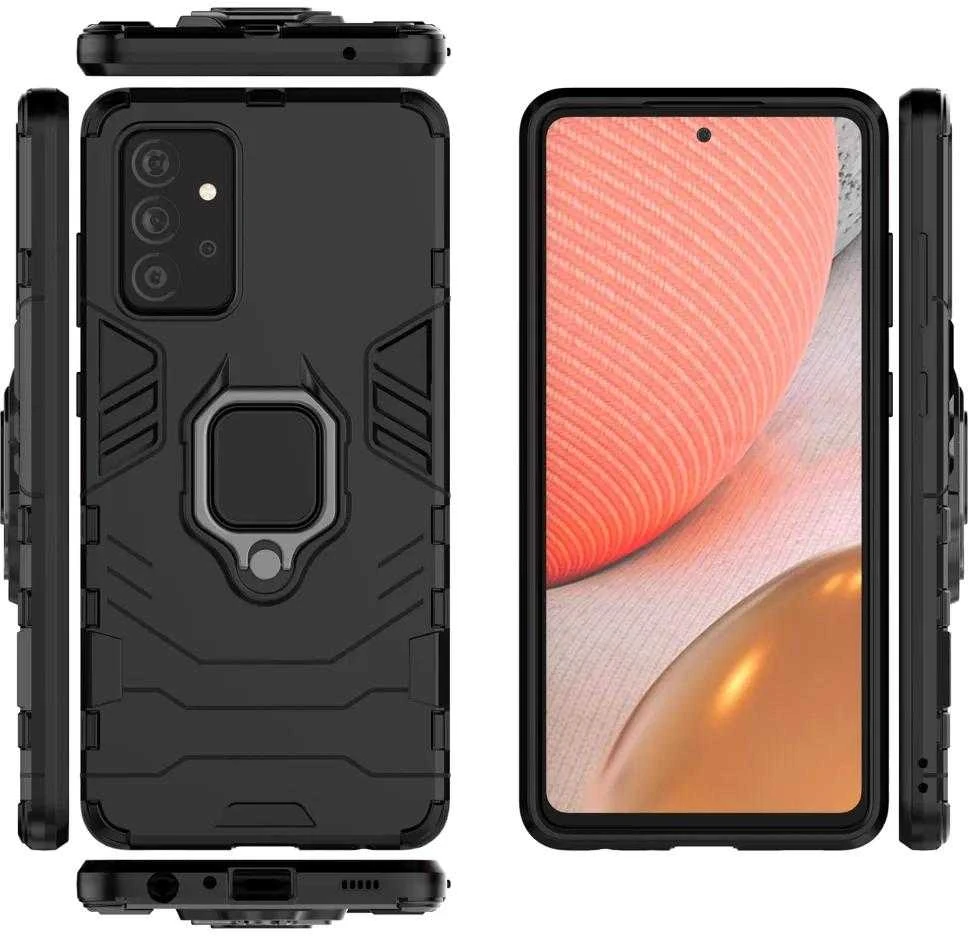 Dėklas Hurtel Ring Armor Kickstand Tough Rugged Samsung Galaxy A72 4G juodos spalvos