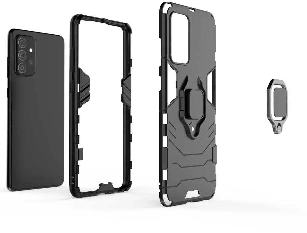 Dėklas Hurtel Ring Armor Kickstand Tough Rugged Samsung Galaxy A72 4G juodos spalvos