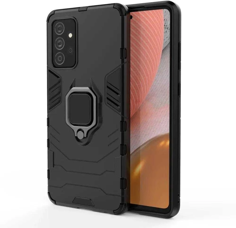 Dėklas Hurtel Ring Armor Kickstand Tough Rugged Samsung Galaxy A72 4G juodos spalvos