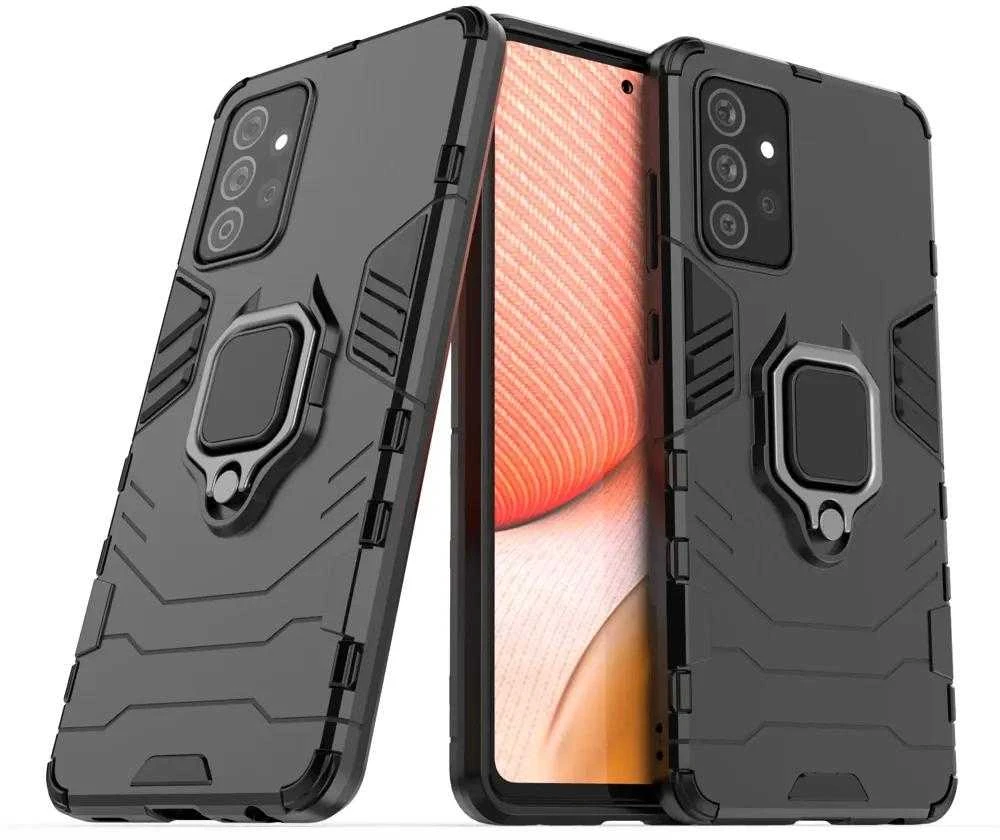 Dėklas Hurtel Ring Armor Kickstand Tough Rugged Samsung Galaxy A72 4G juodos spalvos