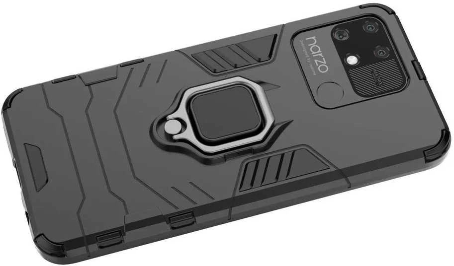 Hurtel Ring Armor hibridinis dėklas + magnetinis laikiklis skirtas Realme Narzo 50A, juodas