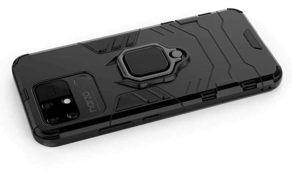Hurtel Ring Armor hibridinis dėklas + magnetinis laikiklis skirtas Realme Narzo 50A, juodas