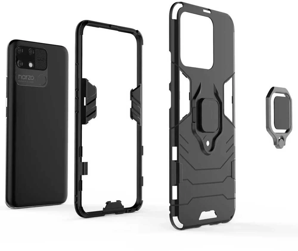Hurtel Ring Armor hibridinis dėklas + magnetinis laikiklis skirtas Realme Narzo 50A, juodas