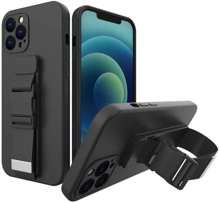 Hurtel Rope silikoninis su dirželiu Xiaomi Redmi 10 dėklas telefonui juodos spalvos