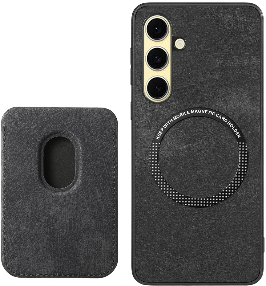 Hurtel Samsung Galaxy A56 5G Faux Odinis dėklas with Detachable Card Holder, MagSafe Compatible – juodos spalvos