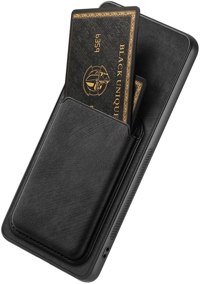 Hurtel Samsung Galaxy A56 5G Faux Odinis dėklas with Detachable Card Holder, MagSafe Compatible – juodos spalvos